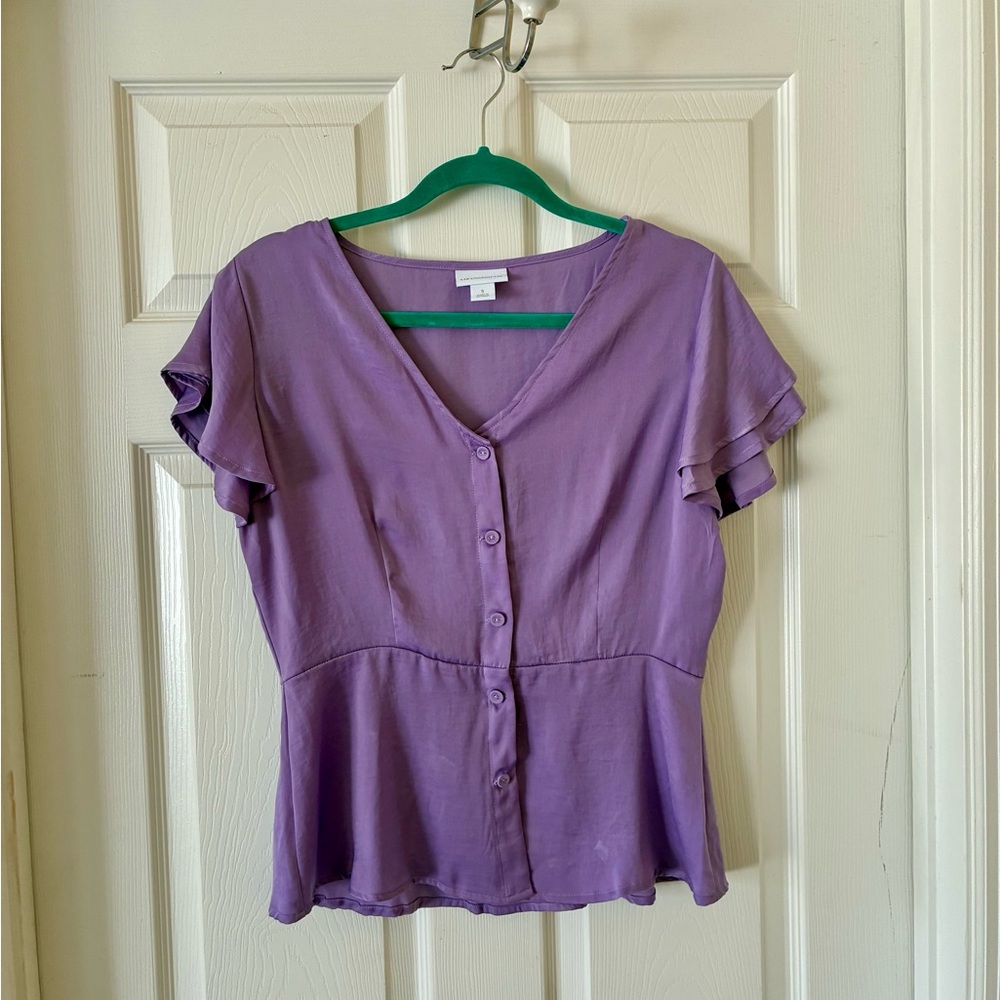 Women's Liz Claiborne Purple Button-Front Peplum Top Small